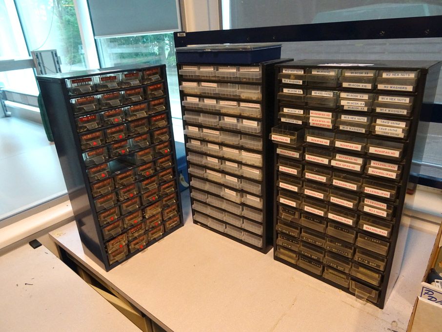 3x multicompartment storage units with screws, bol...