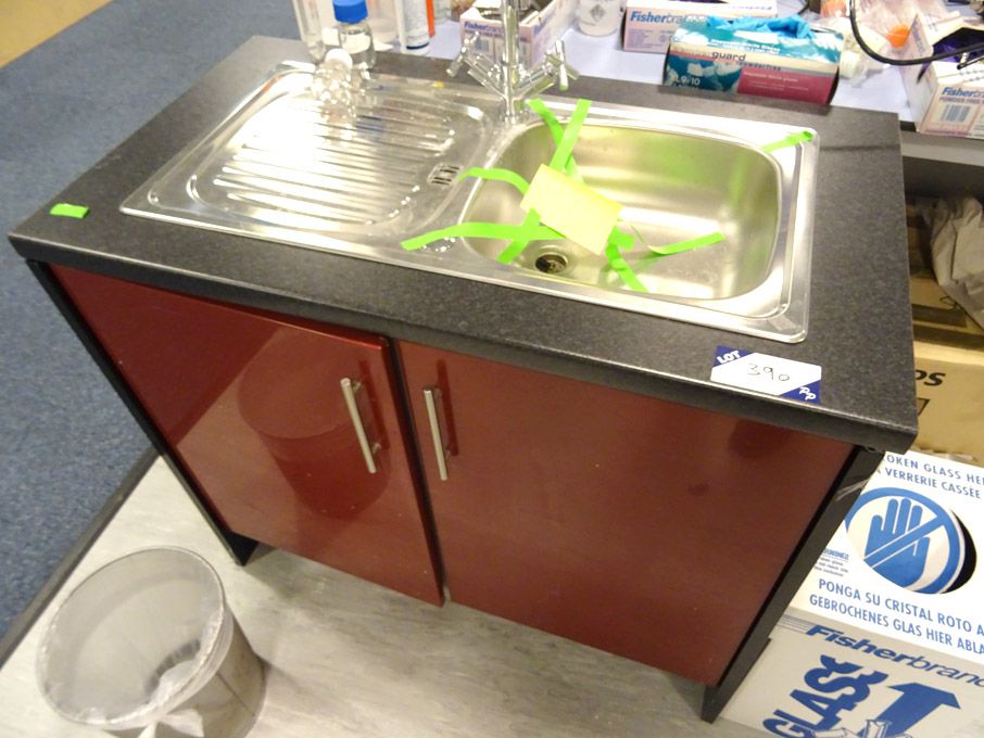 1000mm wide red high gloss base unit with stainles...