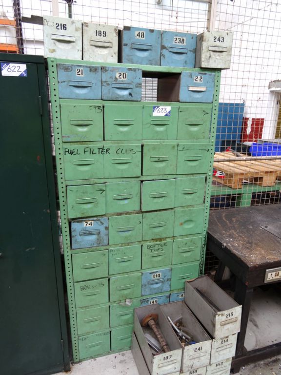 36 compartment storage rack with contents inc: nut...