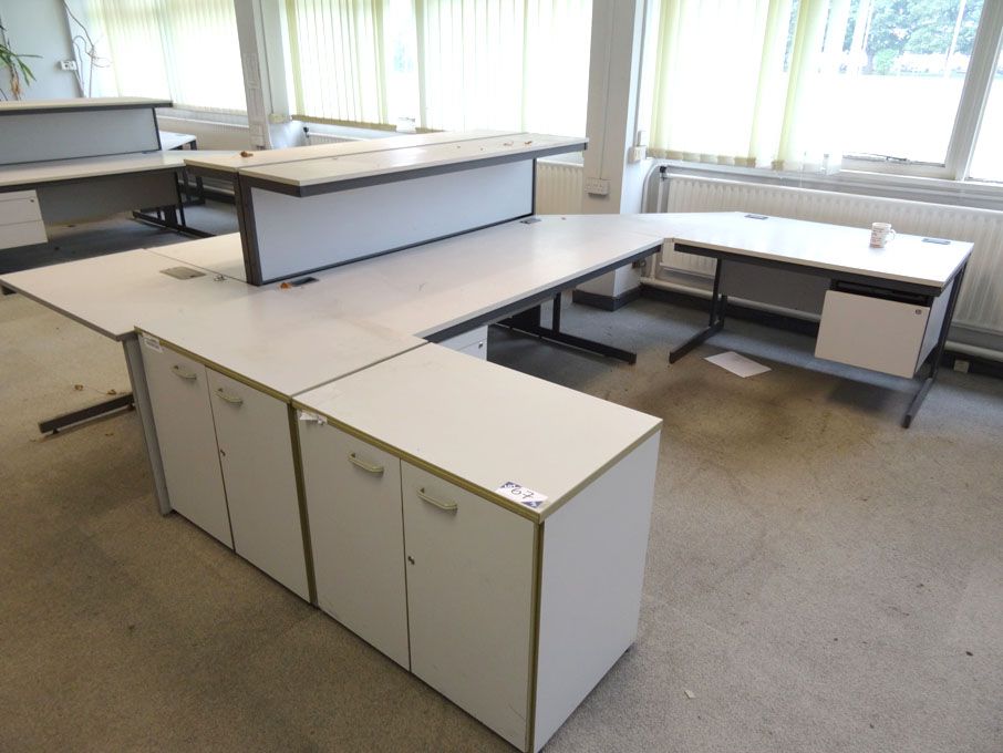 2x grey modular desk units with pedestal units, st...