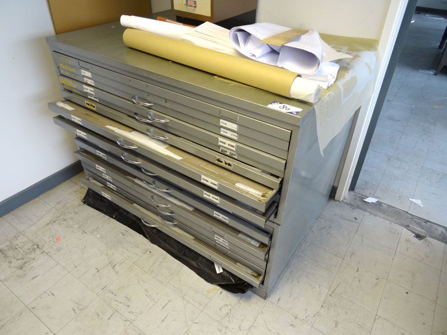 2x grey metal 10 drawer plan storage units & 8 dra...