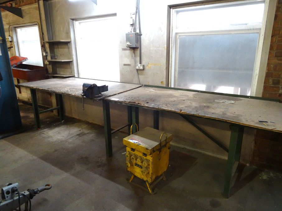 2x metal framed wooden topped tables, Sealey 6" be...