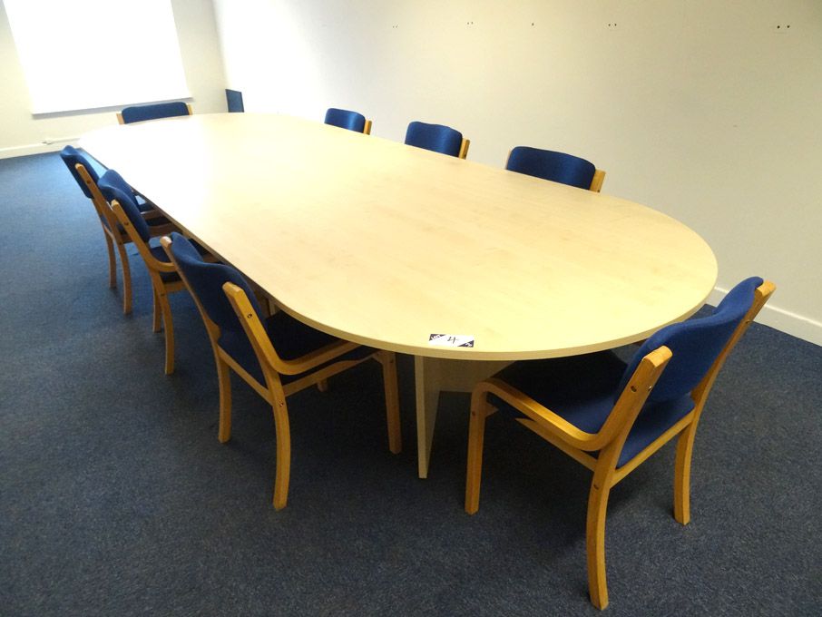4000x1400mm light oak meeting table, 8x blue uphol...
