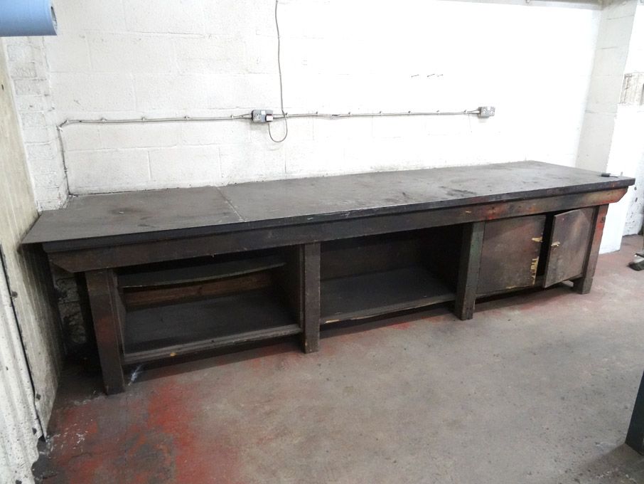 3730x950mm metal topped wooden framed workbench wi...