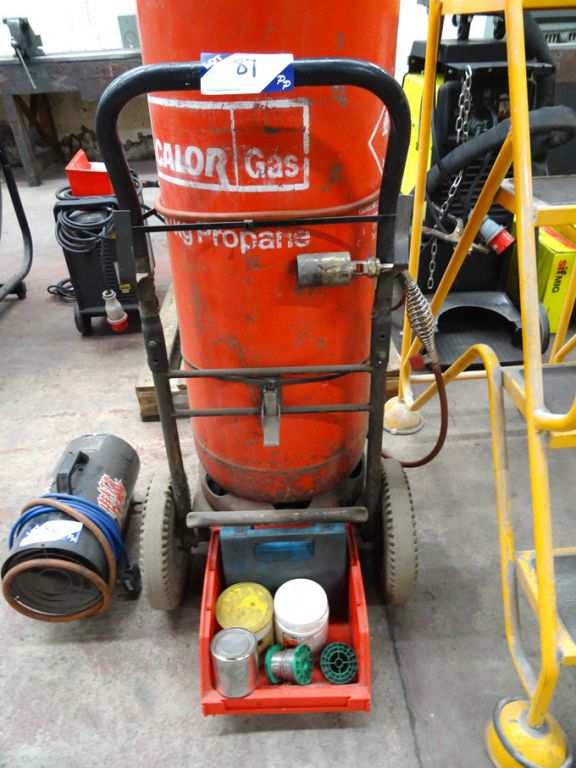 Calor Gas heat gun, trolley, solder, flux etc (bot...