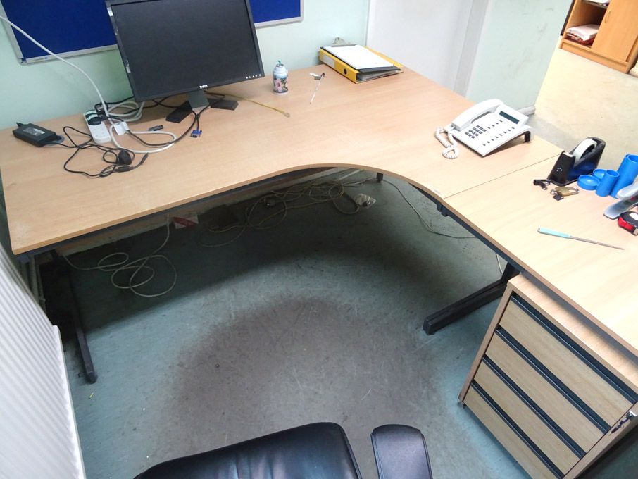 70x45" beech 'L' shaped desk with extension, 2 doo...