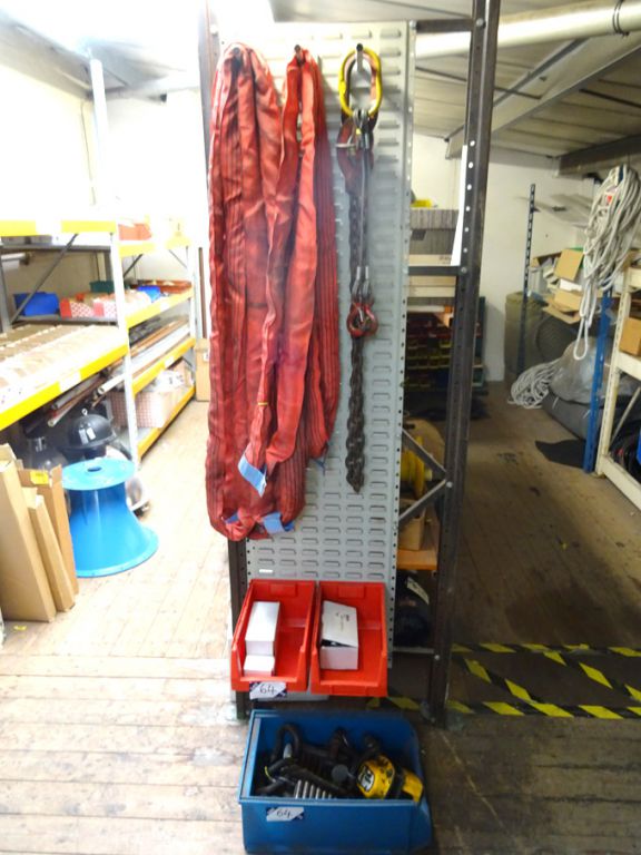 Qty lifting equipment inc: slings, eyebolts, shack...
