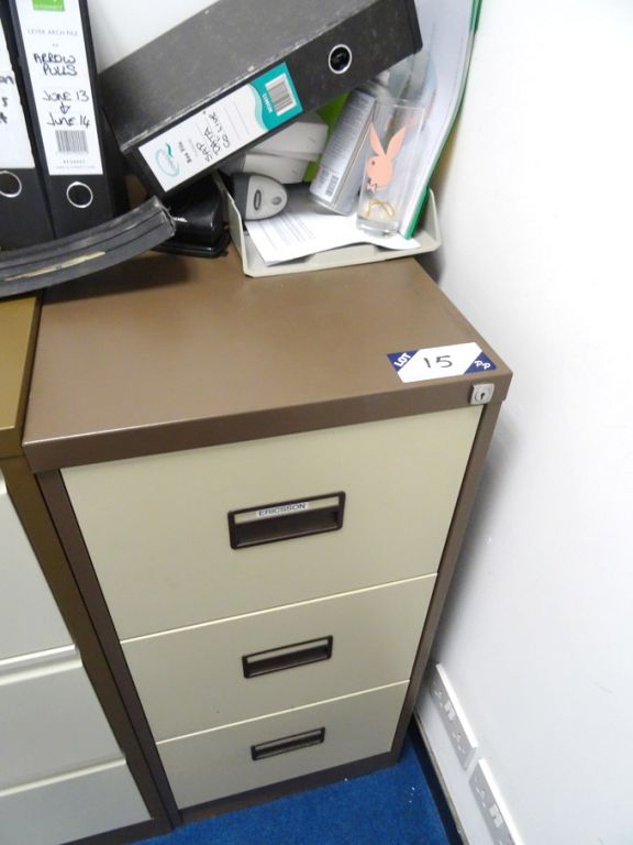 3 drawer brown / cream metal filing cabinet