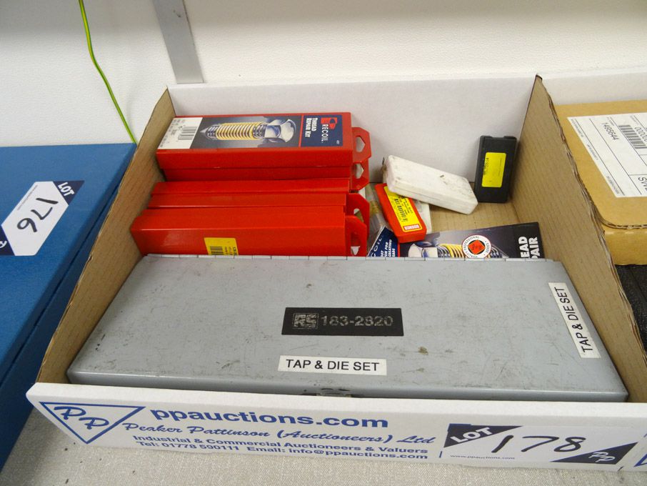 RS tap & die set, various taps & various Helicoil...