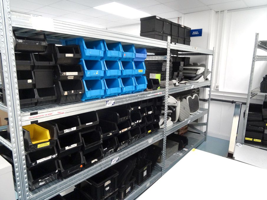 Qty various size plastic storage boxes, foot stall...