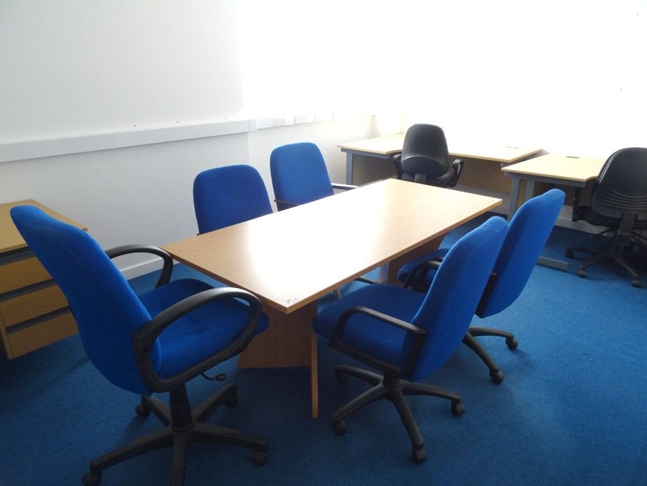 1800x800mm beech effect meeting table with 5x blue...
