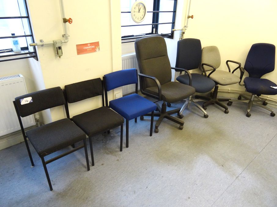 Qty blue, grey, black upholstered swivel / meeting...