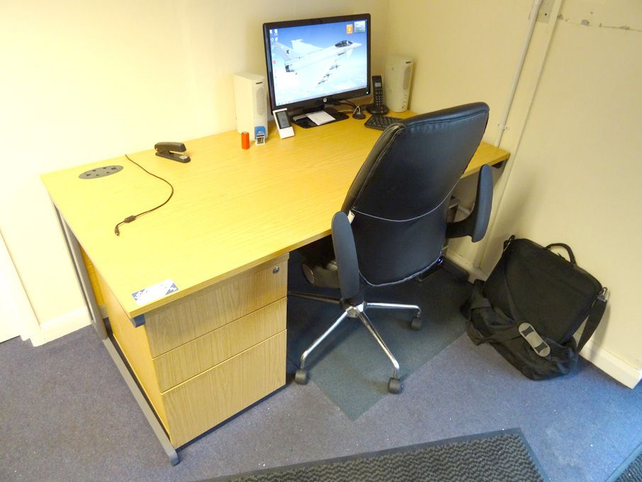 Light oak office tables with 3 drawer pedestal uni...