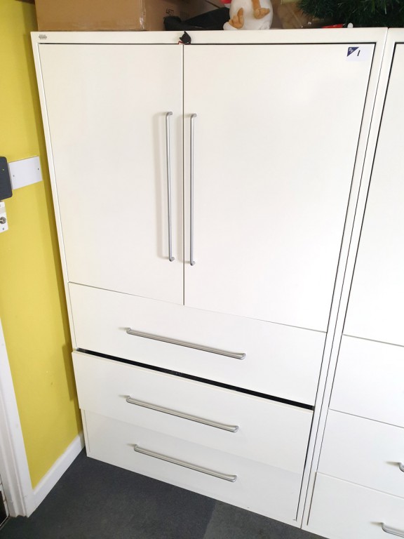 White metal 2 door, 3 drawer storage cabinet, 1000...