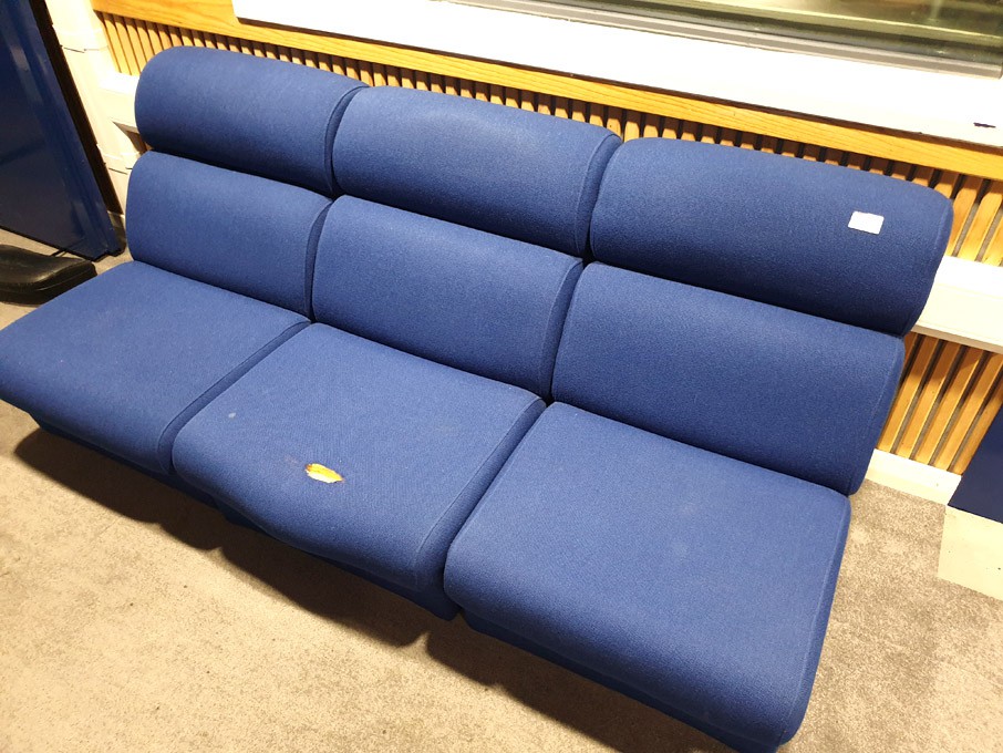 3x blue upholstered low seating