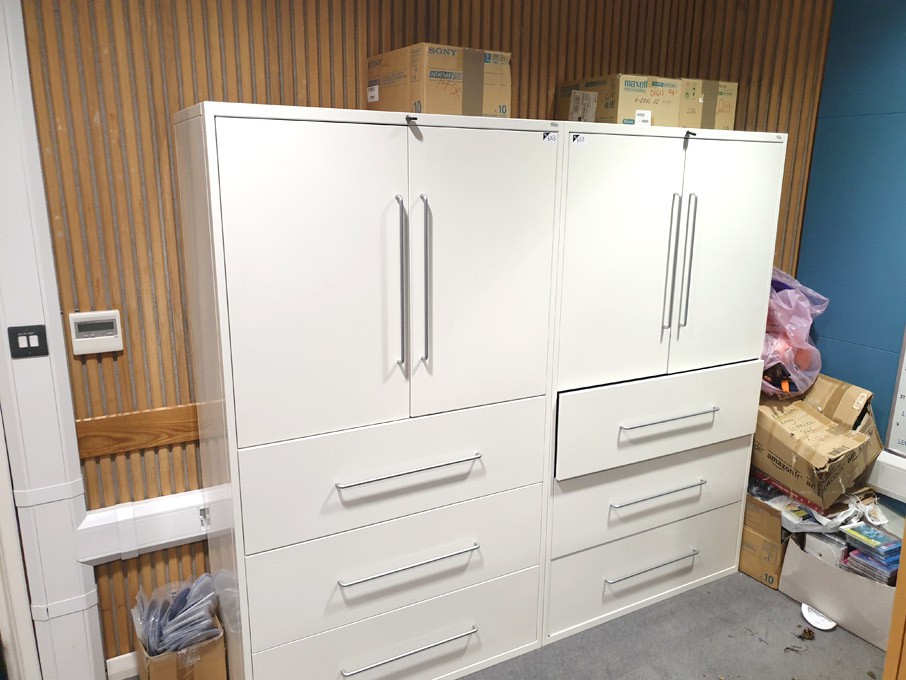 3x white metal 2 door, 3 drawer storage cabinet, 1...