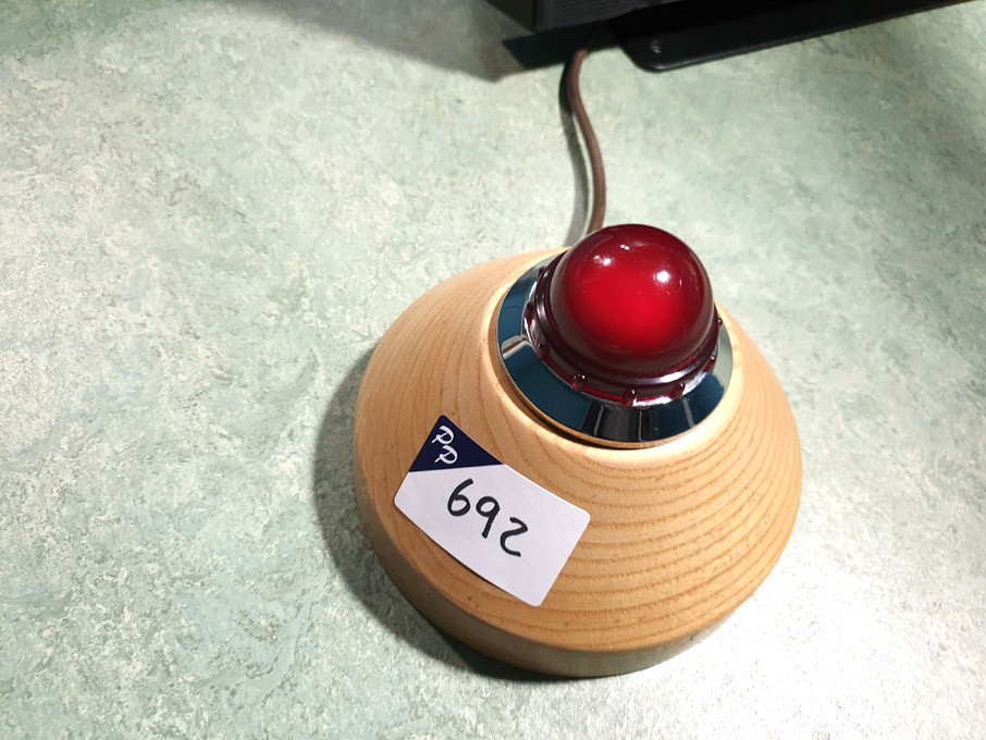 Canford red 'on air' light on wooden base