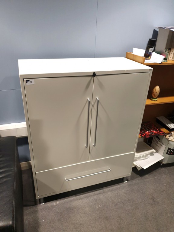 Vitra white metal 2 door, 1 drawer storage cabinet...