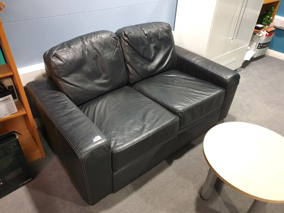 Black leather effect 2 seater sofa, 1600mm wide ap...