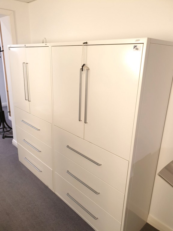 2x White metal 2 door, 3 drawer storage cabinet 10...