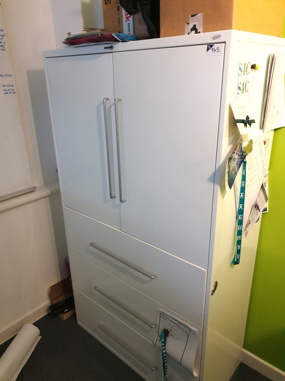 2x Vitra white metal 2 door, 3 drawer storage cabi...