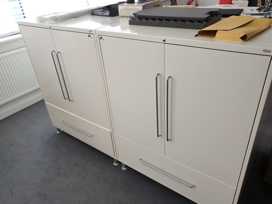2x Vitra white metal 2 door, 1 drawer storage cabi...