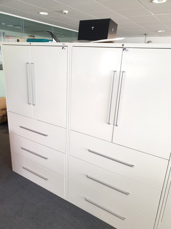 2x Vitra white metal 2 door, 3 drawer storage cabi...