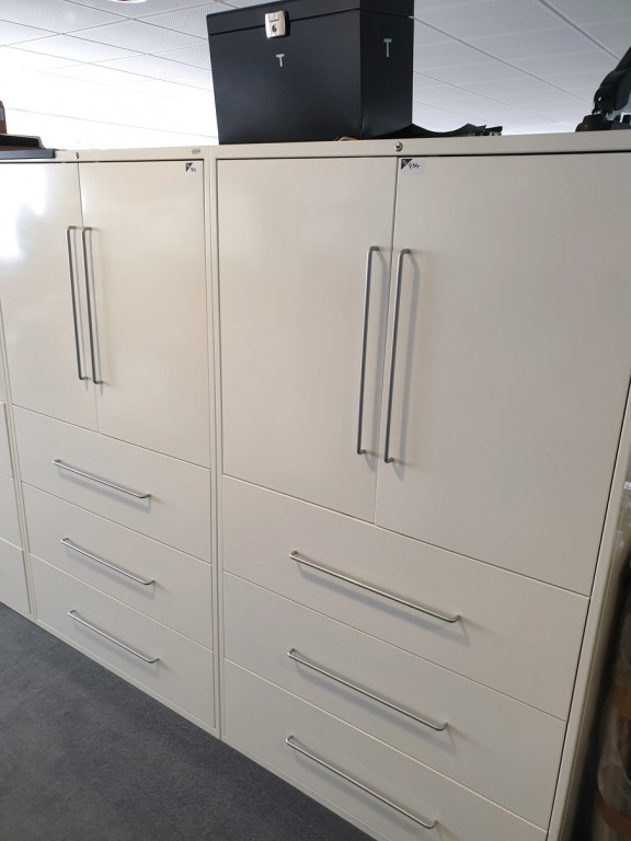 2x Vitra white metal 2 door, 3 drawer storage cabi...