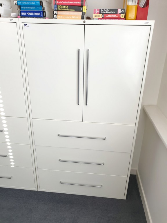Vitra white metal 2 door, 3 drawer storage cabinet...