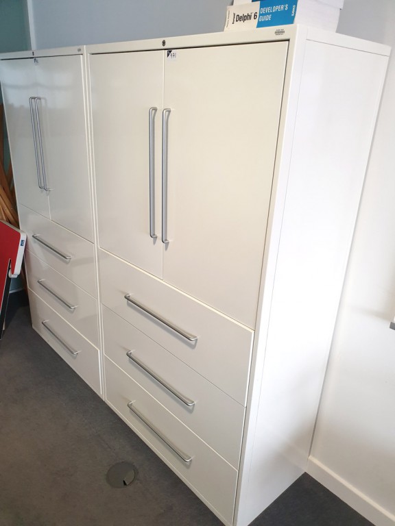 Vitra white metal 2 door, 3 drawer storage cabinet...