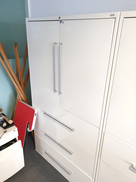 Vitra white metal 2 door, 3 drawer storage cabinet...