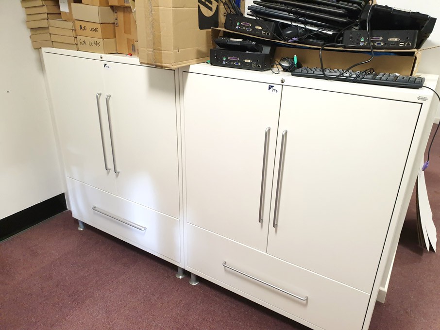 2x Vitra white metal 2 door, 1 drawer storage cabi...