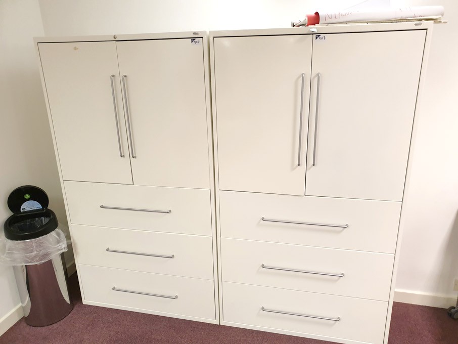 2x Vitra white metal 2 door, 3 drawer storage cabi...