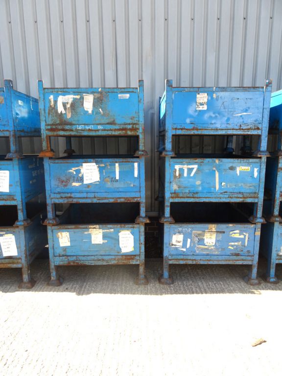 6x metal solid sided forkable stackable stillages,...
