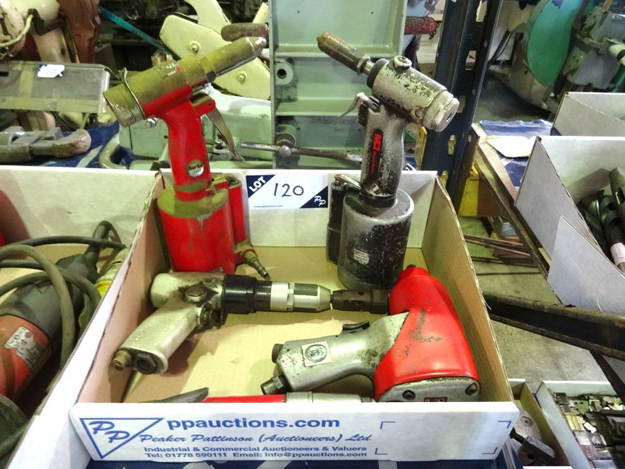 Qty various pneumatic tools inc: rivet guns, wrenc...