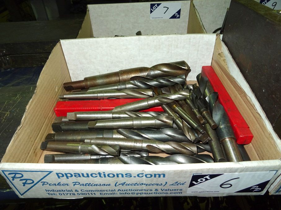 Qty various HSS taper shank twist drills to 1 3/8"...