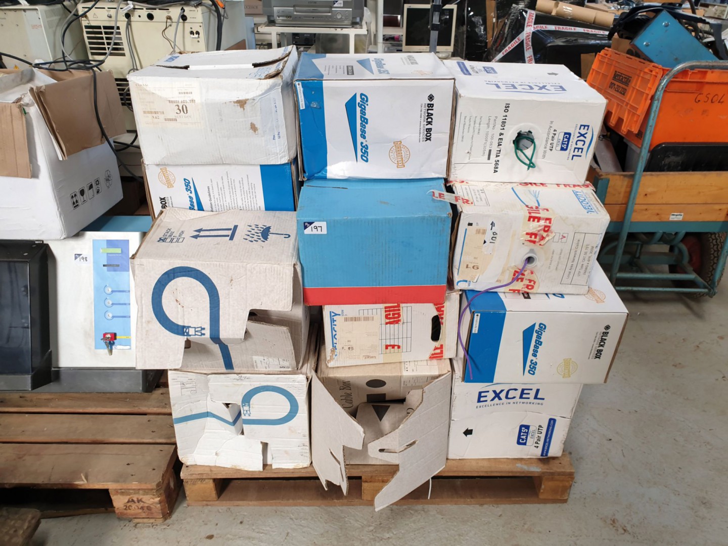 Large Qty various part used reels CAT 5e cable inc...