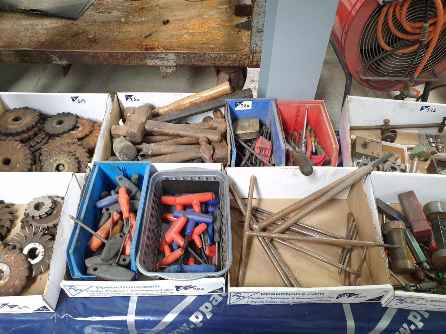 Qty various tools in 4 boxes inc: hammers, spanner...