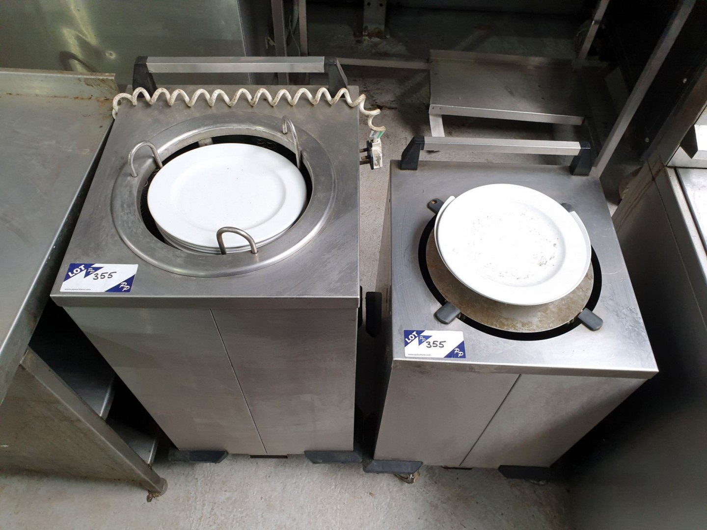 2x Mobile stainless steel plate warming trolleys,...