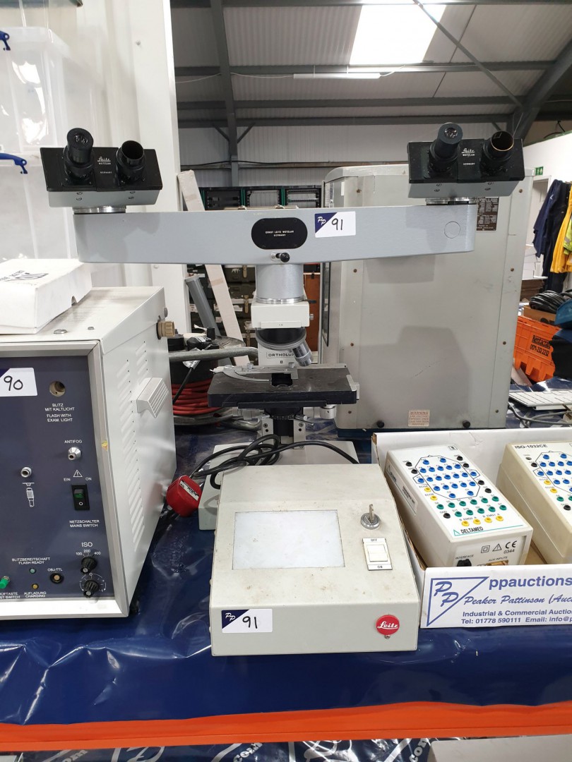 Leitz Ortholux lab microscope, Leitz 240v light bo...