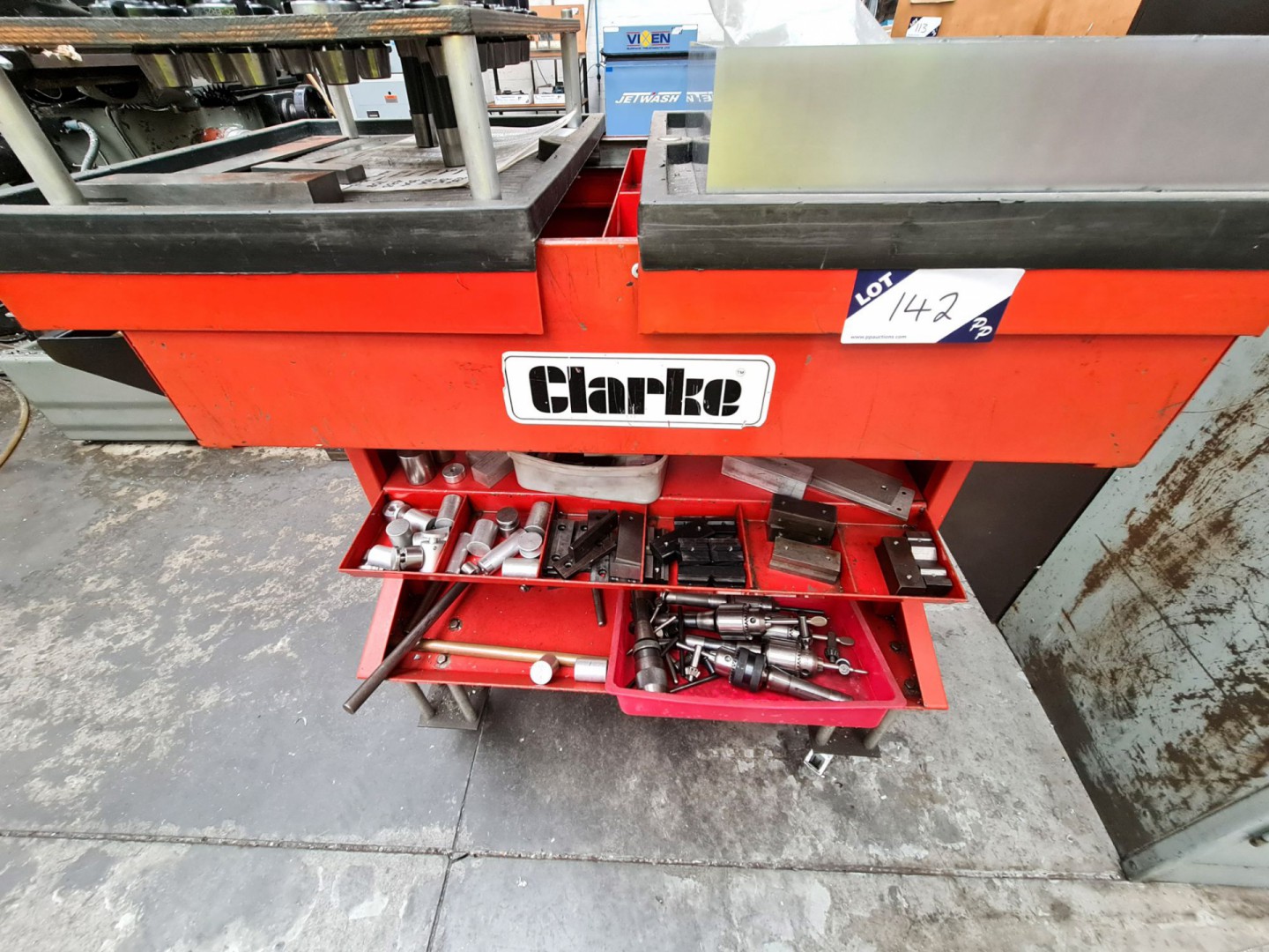 Clarke mobile tool cabinet with Qty various Bridge...