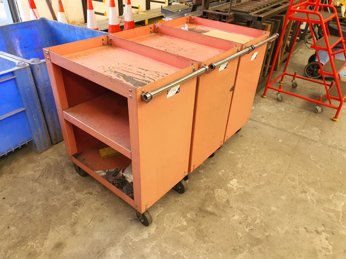 3x red mobile tool trollies, 850x450x950mm H