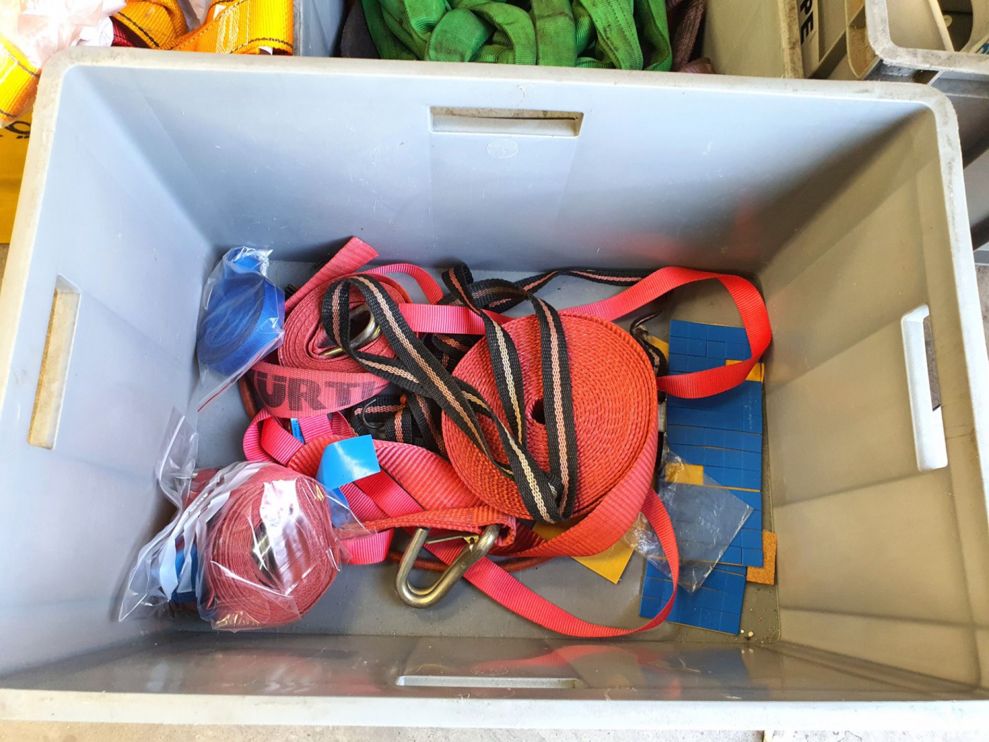 Qty various slings, ratchet straps, harnesses etc