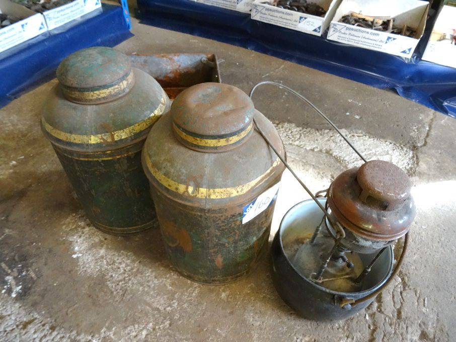 2x vintage storage containers & lantern