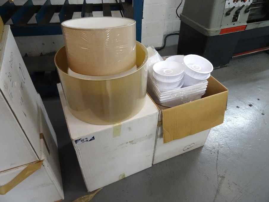 Qty various white, sand, red lamp shades, round, s...