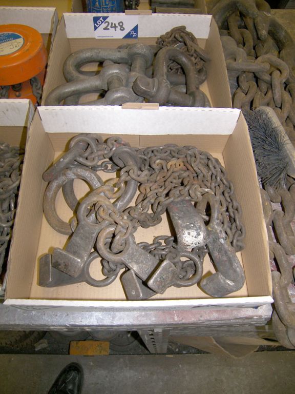 Qty shackles, chains etc in 2 boxes