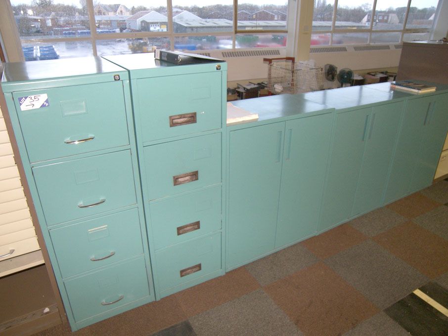 2x green metal 4 drawer filing cabinets & 3x match...