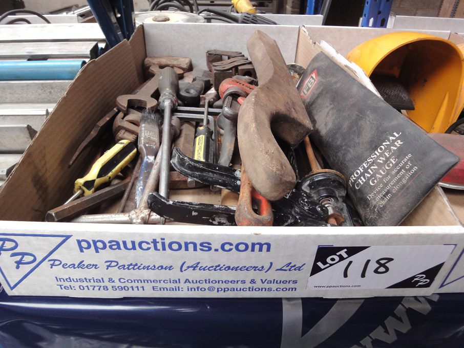 Qty hand tools inc: stillsons, screwdrivers, files...