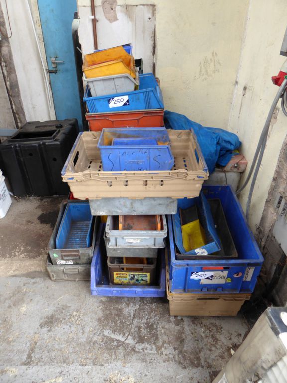 Qty various plastic / metal storage boxes, linbins...